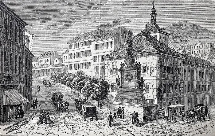 Framed Print : Market square and market fountain in Karlovy Vary