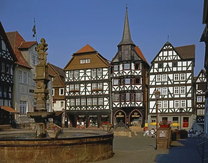 Framed Print : Market square, town hall, Rolandsbrunnen, Fritzlar, Hesse, Germany, Europe