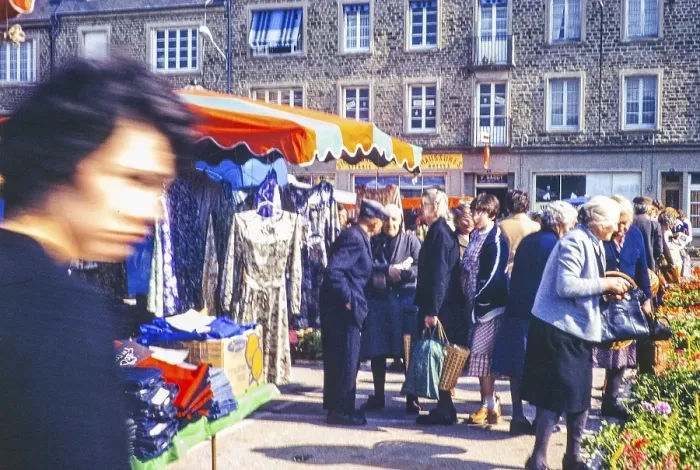 Framed Print : Market in St Hilaire du Harcouet, Normandy, France 1979