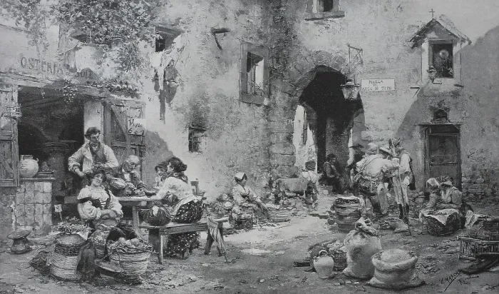 Framed Print : Market in Subiaco, 1888, Italy