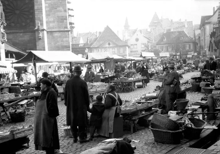 Framed Print : Marketplace in the Freiburg Old Town