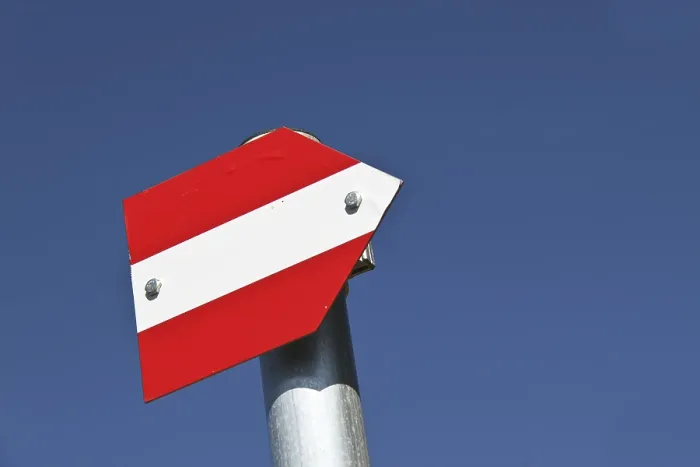 Framed Print : Marking on the Schafberg in red-white-red Framed Print : Marking on the Schafberg in red-white-red