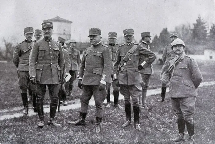 Framed Print : Marshall Foch, visiting the Italian front line