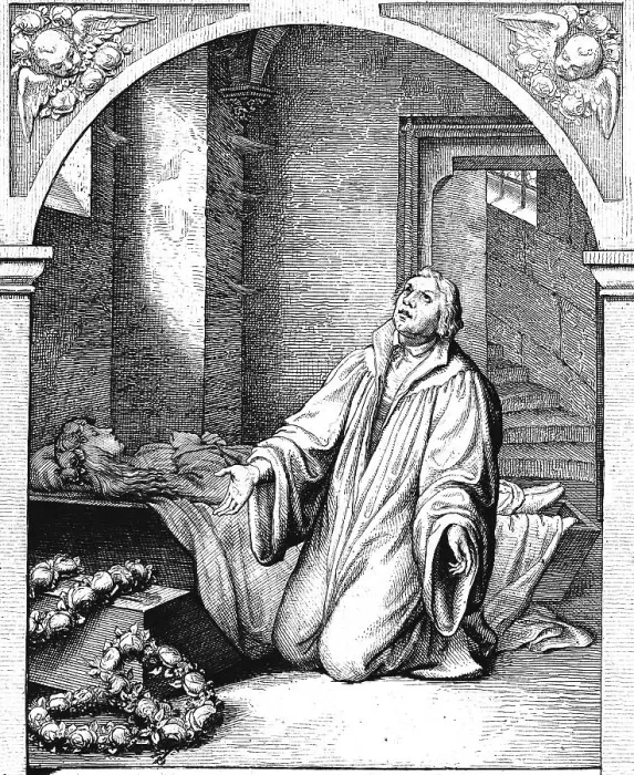 Framed Print : Martin Luther at the coffin of his young 14 year old daughter Magdalene