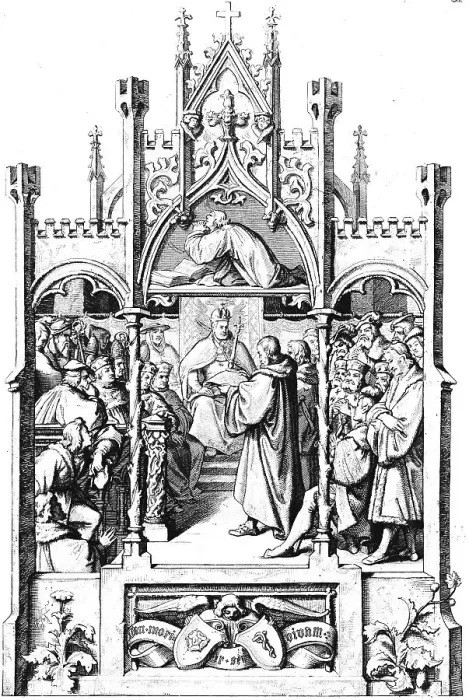 Framed Print : Martin Luther, handing over the Augsburg Confession in the bishop's seat