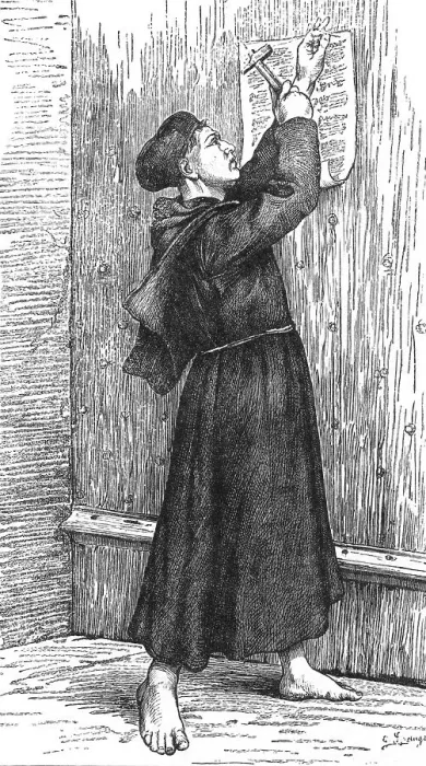 Framed Print : Martin Luther nailing his theses to the door of the castle church in Wittenberg