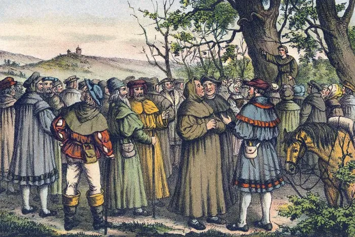Framed Print : Martin Luther preaching outside