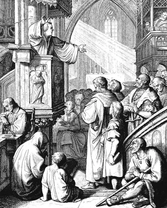 Framed Print : Martin Luther preaching from the pulpit Framed Print : Martin Luther preaching from the pulpit