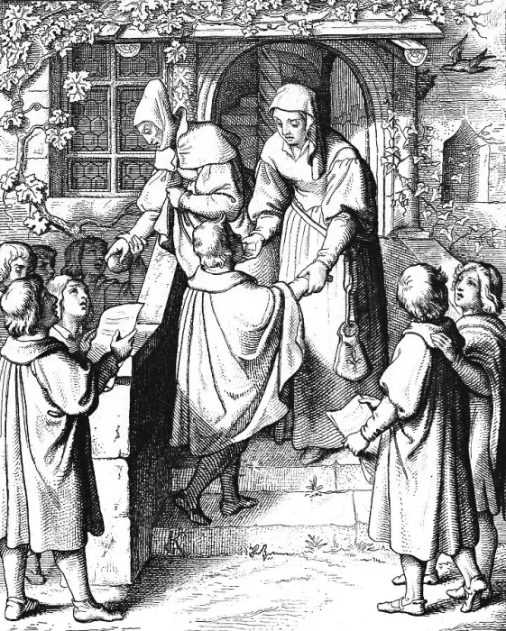 Framed Print : Martin Luther singing as a current student at the door of Mrs Ursula Gotta in Eisenach 1498