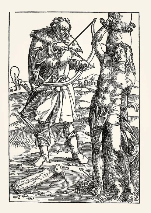 Framed Print : Martyrdom of Saint Sebastian, woodcut