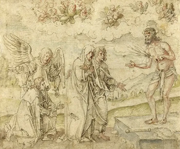 Framed Print : Mary and John in front of the Man of Sorrows