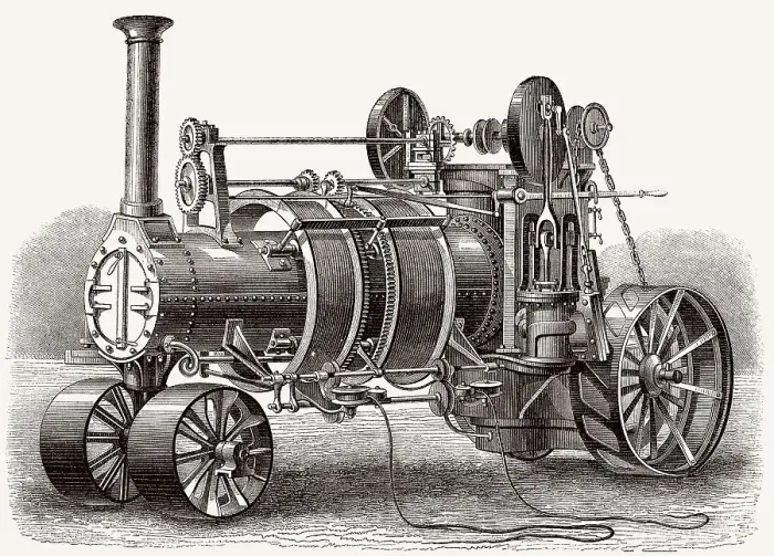 Framed Print : Maschinelle Dampfpflugsysteme bei der Arbeit