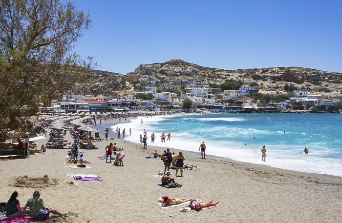Framed Print : Matala beach, south coast, Crete, Greece