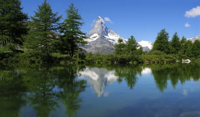Framed Print : The Matterhorn is reflected in the Grindjisee near Zermatt