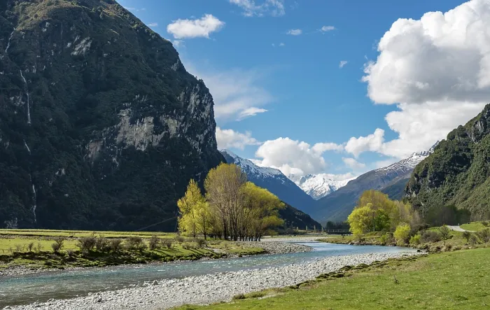 Framed Print : Matukituki River, snow covered mountains