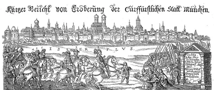 Framed Print : May 1632, King Gustav II approached Adolf with his troops and made a solemn entrance into the city of Munich
