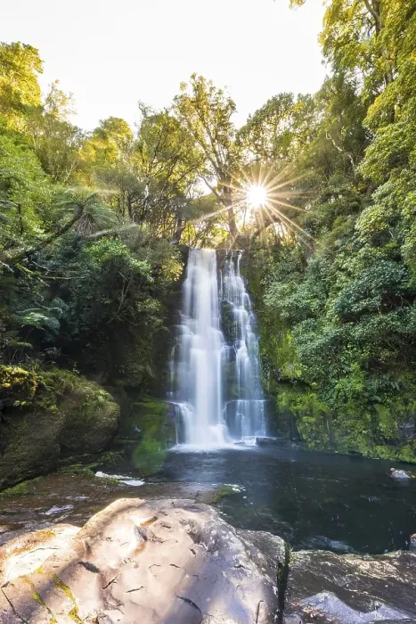 Framed Print : McLean waterfall, Sun Star, The Catlins