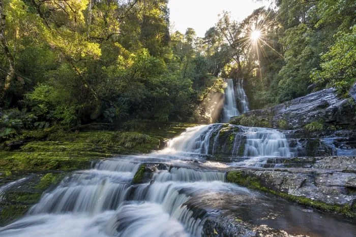 Framed Print : McLean waterfall, Sun Star, The Catlins
