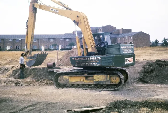 Framed Print : Mechanical excavation machine Y MAC, archaeological excavation site of Cambridge University called Great Shelford, Cambridgeshire, England, UK 1976
