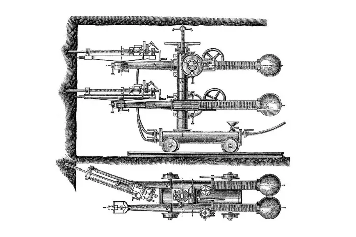 Framed Print : Mechanical rock drilling machine