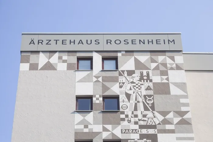 Framed Print : Medical centre with murals, Rosenheim Framed Print : Medical centre with murals, Rosenheim