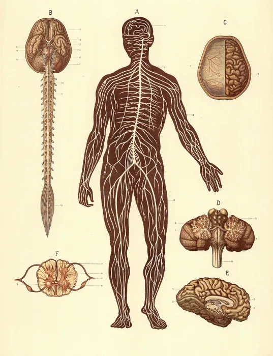 Framed Print : Medical illustration, structure of the human nervous system