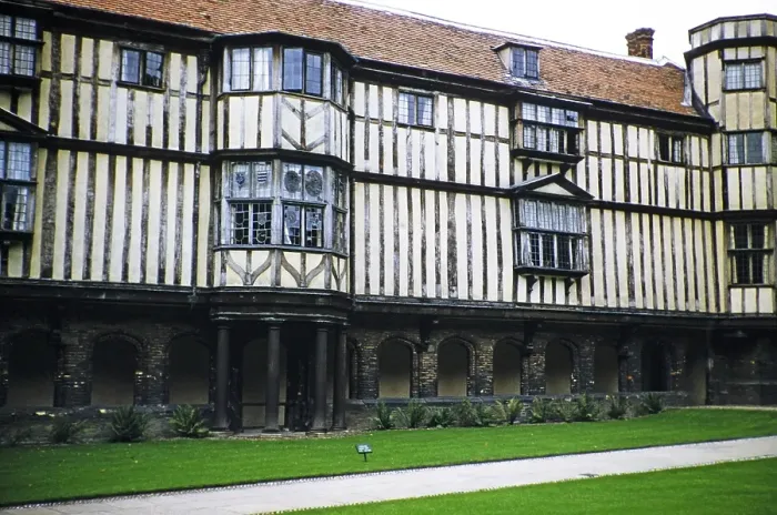 Framed Print : Medieval building of the Old Court in the cloisters of Queens College, University of Cambridge, Cambridge, England, UK October 1956