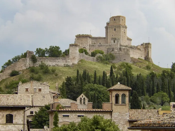 Framed Print : Medieval fortress rocca maggiore rising above the rooftops of assisi Framed Print : Medieval fortress rocca maggiore rising above the rooftops of assisi