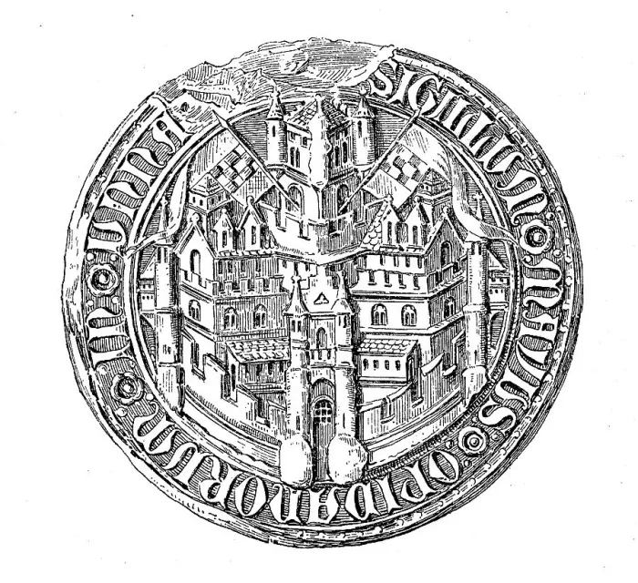 Framed Print : Medieval town seal from the 13th to 15th century