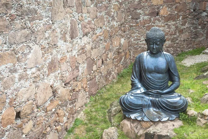 Framed Print : Meditating Buddha Statue, made of bronze