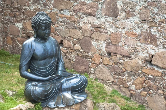 Framed Print : Meditating Buddha Statue, made of bronze