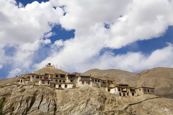 Framed Print : Meditation cells of Lamayuru Buddhist Monastery rising above mass of eroded cliffs on Leh Kargil road