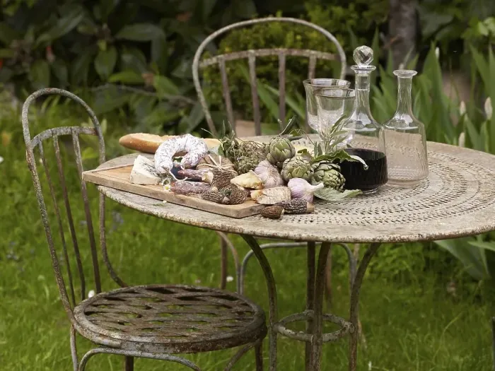 Framed Print : Mediterranean still life of a garden table covered with regional produce