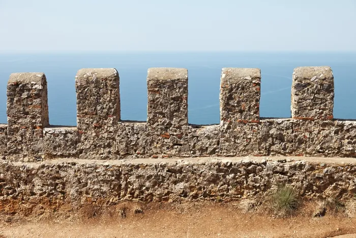 Framed Print : Mediterranean sea and blue sky view from Turkey Alanya ancient mountain castle wall