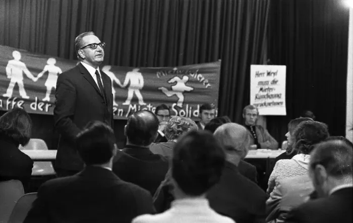Framed Print : This meeting of affected tenants took a stand against usury in Duesseldorf