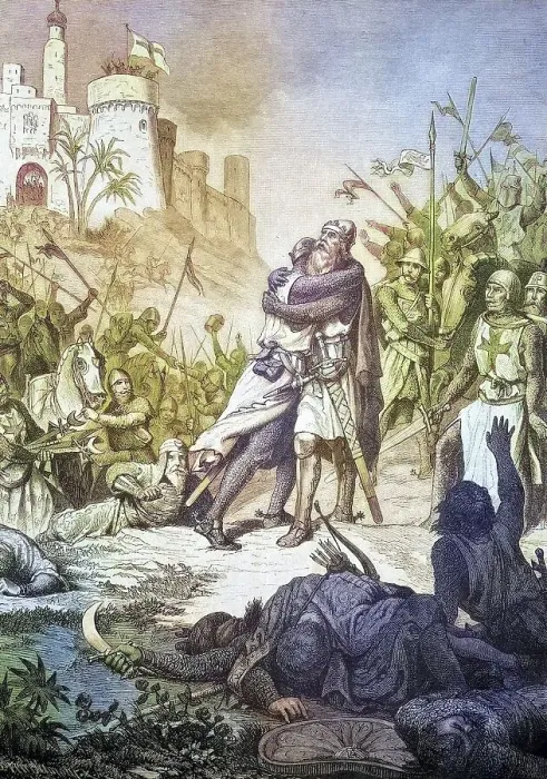 Framed Print : Meeting of Barbarossa with his son Frederick after the Battle of Iconium
