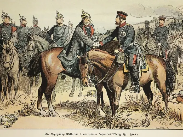 Framed Print : Meeting of Wilhelm I with his son at Koeniggraetz 1866
