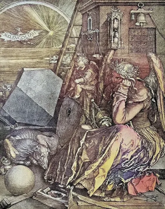 Framed Print : Melancholy Engraving by Albrecht Duerer from the book Der Freemaurer by Eugen Lennhoff