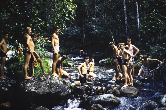 Framed Print : Melbourne Grammar School expedition to Queensland, Australia, 1956 Boys explore the tropical rainforest river, Oceania