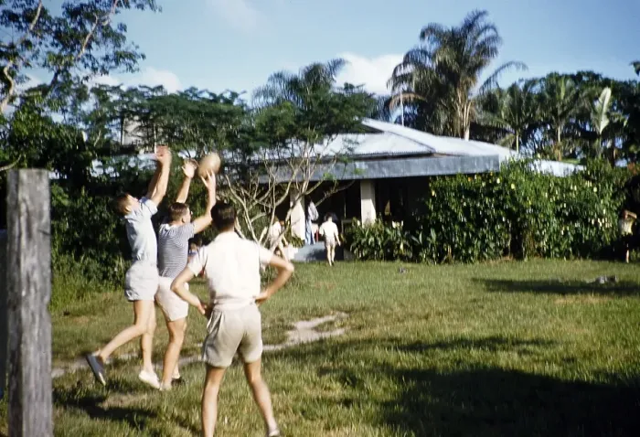 Framed Print : Melbourne Grammar School expedition to Queensland, Australia, 1956 Boys playing Aussie Rules Football, Oceania
