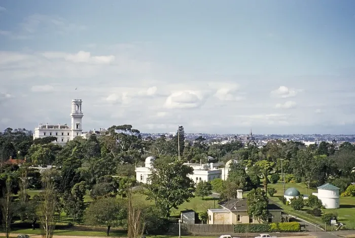 Framed Print : Melbourne Observatory Building in the foreground, behind it on the left Government House, Melbourne, Victoria, Australia, 1956, Oceania