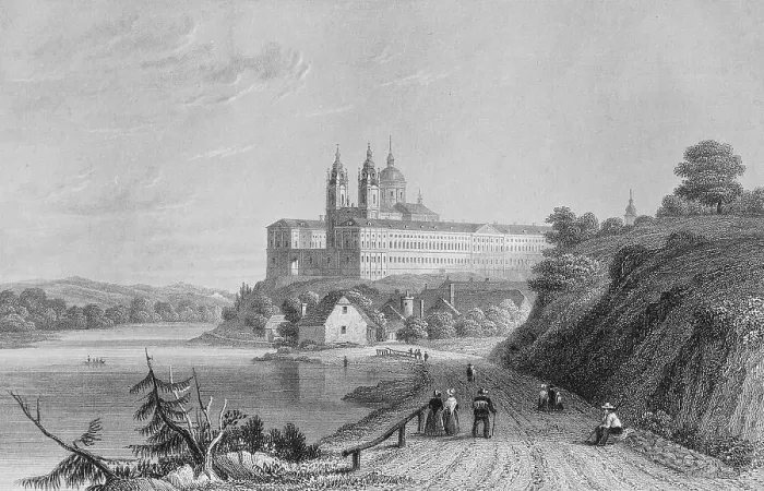 Framed Print : Melk Abbey or Moelk Abbey on the Danube river