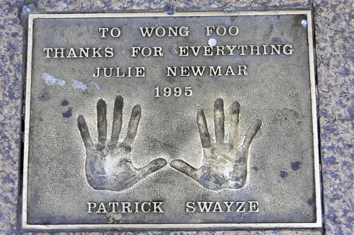 Framed Print : Memorial plaque with handprints and inscription for Patrick Swayze from 1995 Framed Print : Memorial plaque with handprints and inscription for Patrick Swayze from 1995