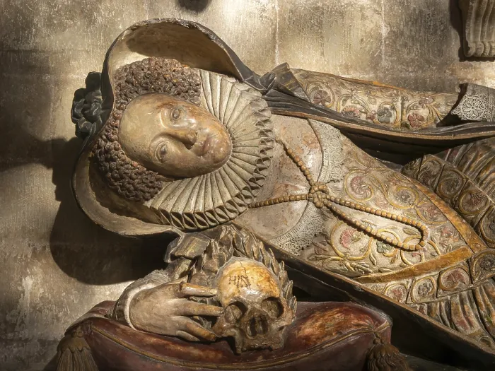 Framed Print : Detail of memorial tomb effigy Lady Dodderidge died 1617