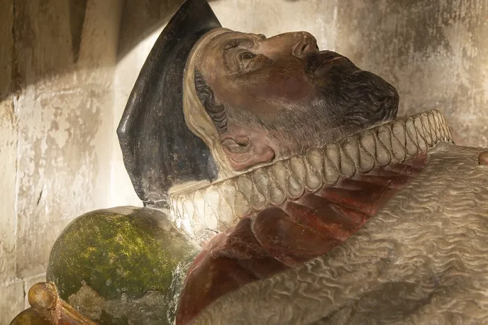 Framed Print : Detail of memorial tomb effigy Sir John Dodderidge