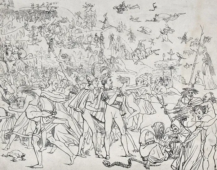 Framed Print : Two men amidst the orgies of a witches sabbath