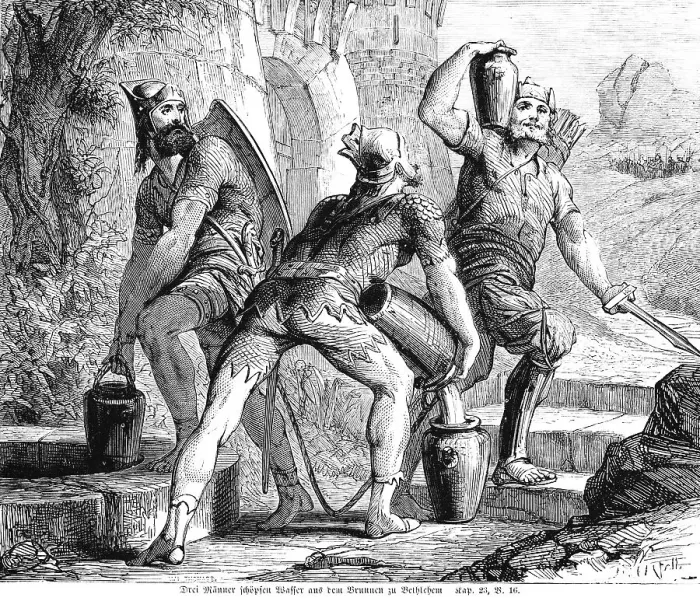 Framed Print : Three men draw water from the well at Bethlehem