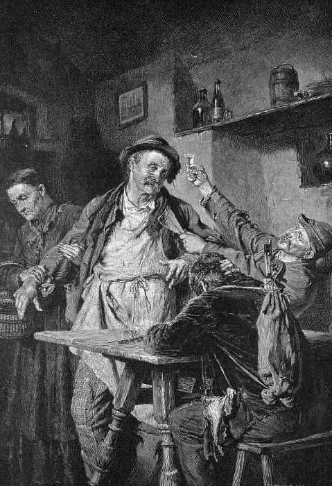 Framed Print : Men drinking liquor, historical engraving, 1888