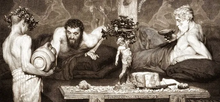 Framed Print : Men drinking wine in ancient Greece