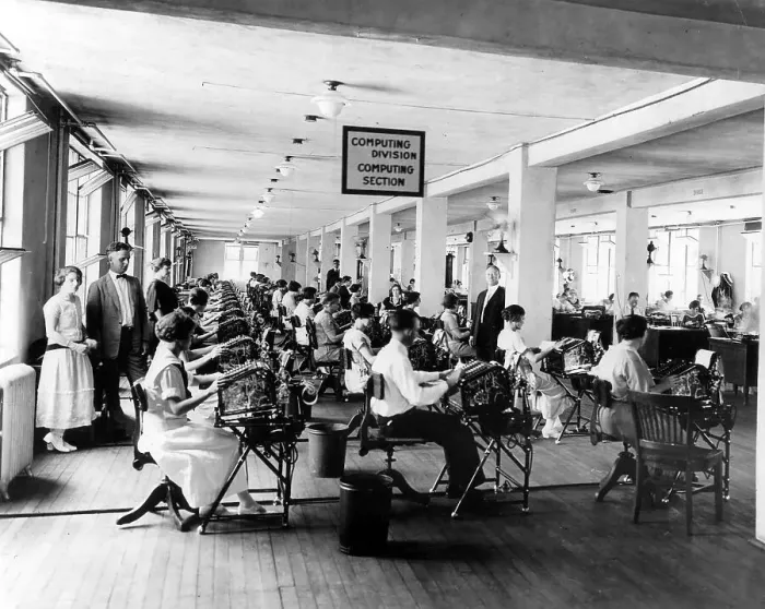 Framed Print : Men and women at the typewriter
